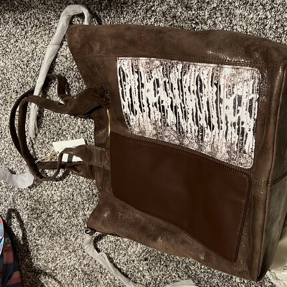 HOBO Brown Leather Patchwork Hobo Tote